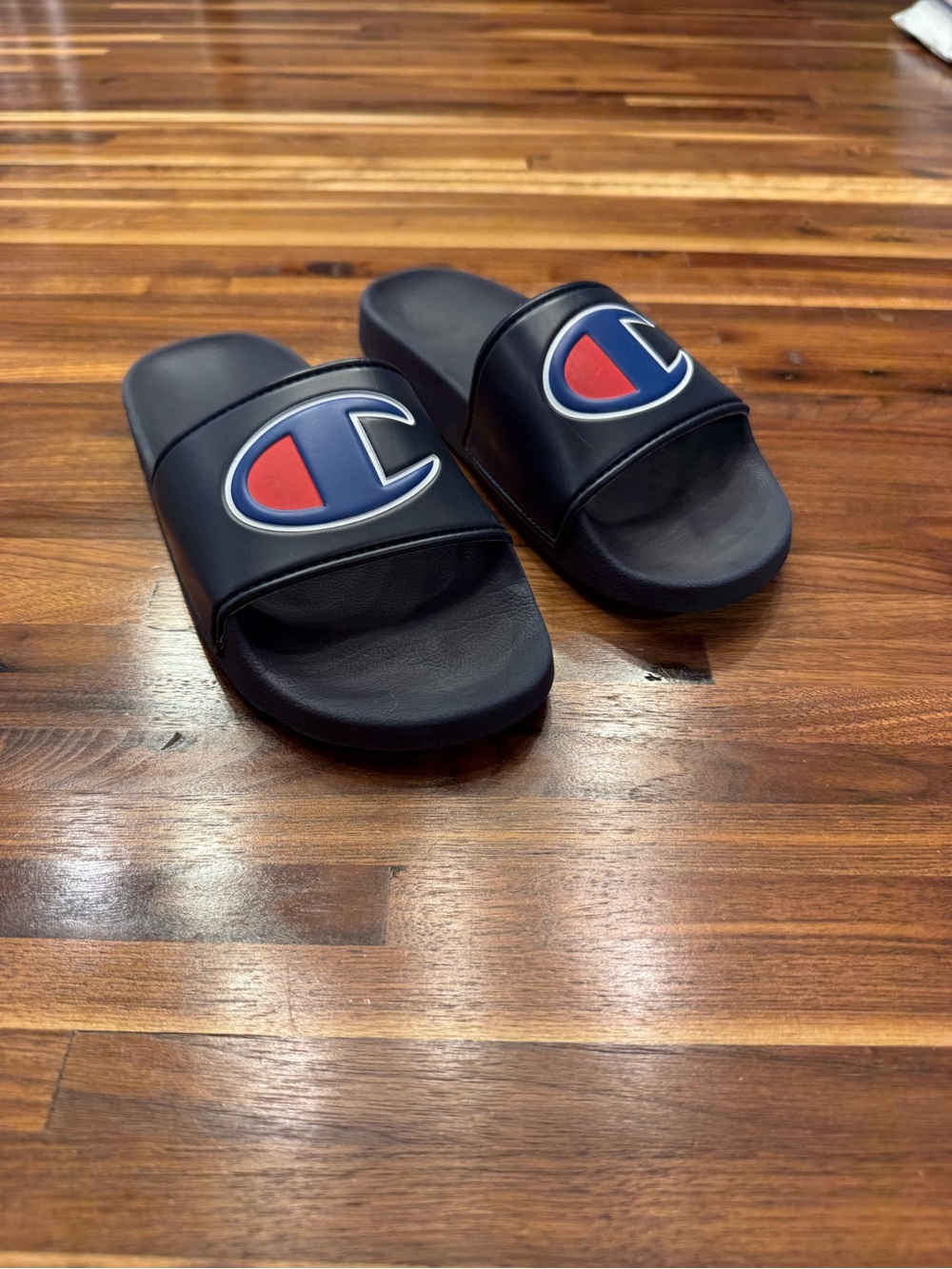 Champion Navy Slides with Red & White Logo for Kids